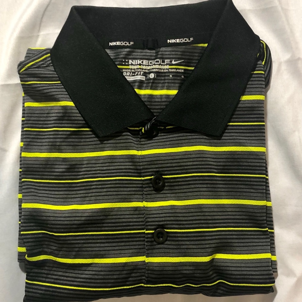 Nike Gold Dri-Fit golf shirt, black and lime-green
